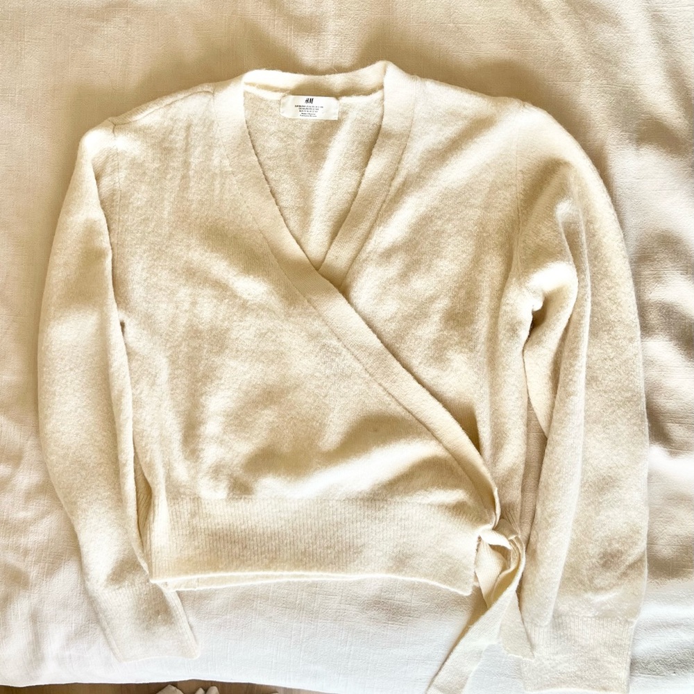 H&M Girls Soft Cream V-Neck Wrap Sweater